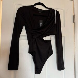 Lulus | Black Long Sleeve Cutout Bodysuit